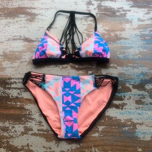 Xhiliration geo neon print bikini